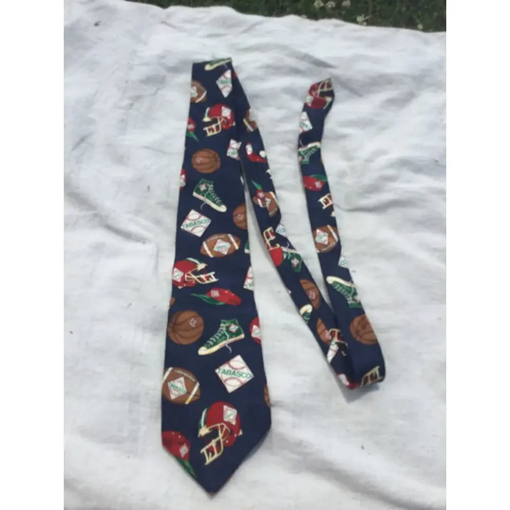 Tabasco Men silk tie blue red football hot sauce‎ converse fun funny hot sauce